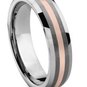 TUSCANO 6MM Tungsten 14K Rose Gold Inlay Band ring 8.5 (fashion or wedding)